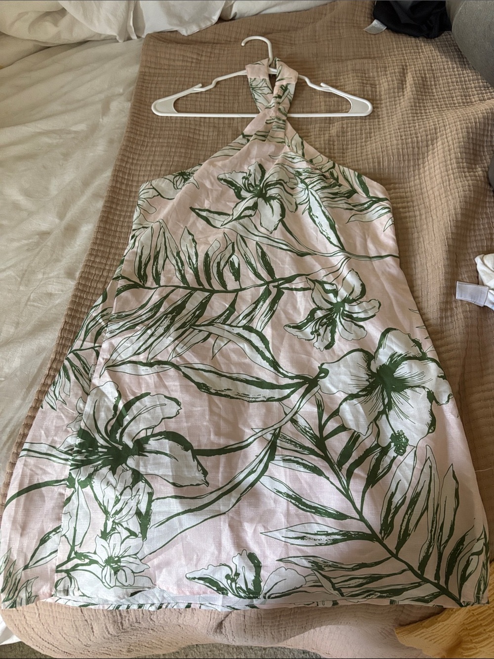 Halter Floral Dress in Light Pink and Green